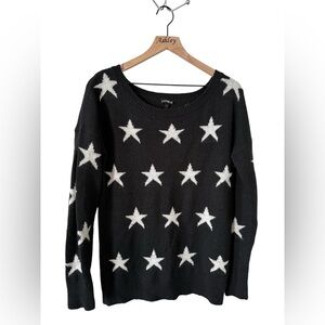 Women’s EXPRESS Star Print Crewneck Sweater Black Medium